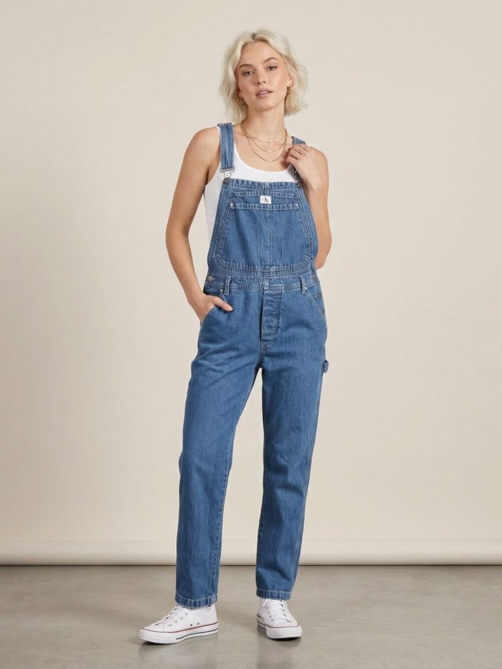 Calvin Klein Denim Overalls Pants tapered slim leg Size Small